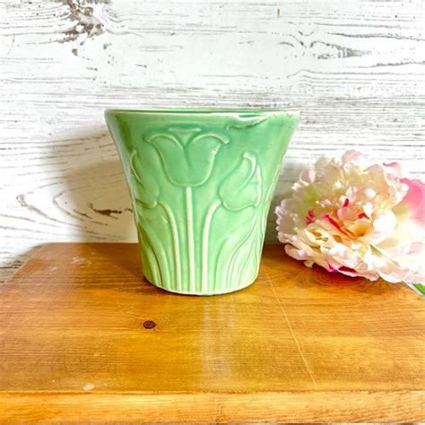 Usa Accents Vintage Planter Usa Green Pottery Tulip Retro Decor