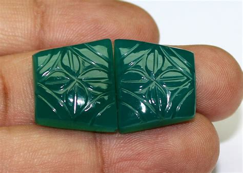 Green Onyx carved pair gemstoneNatural Onyx carving 16x19 mm | Etsy