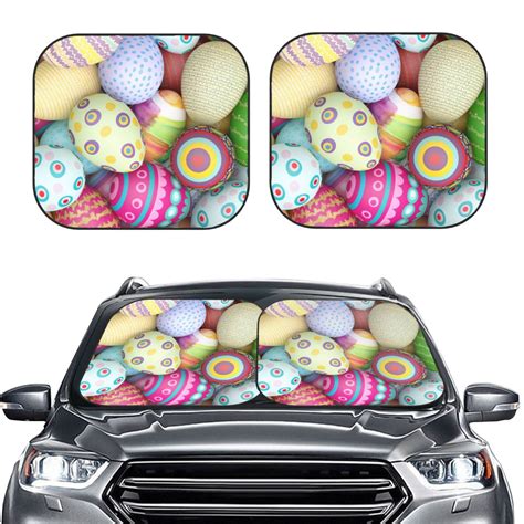 Bingfone Colorful Easter Eggs Windshield Sun Shade 2 Piece Foldable Car