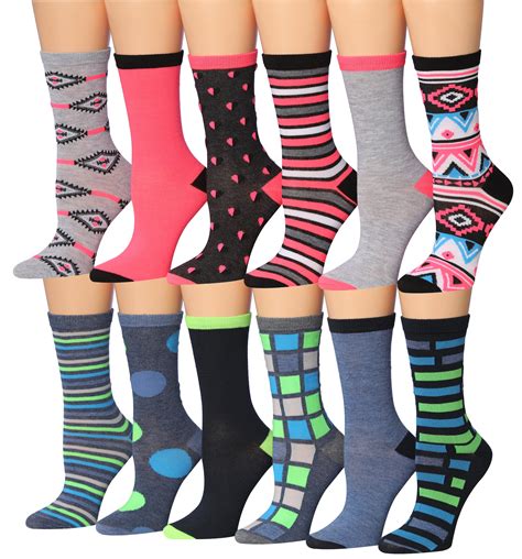 Colorfut Womens 12 Pairs Colorful Patterned Crew Socks Wc72 Ab