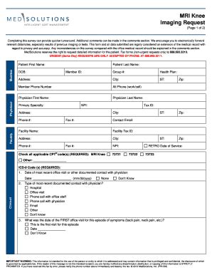 Fillable Online Mri Knee Imaging Request Medsolutions Home Fax Email