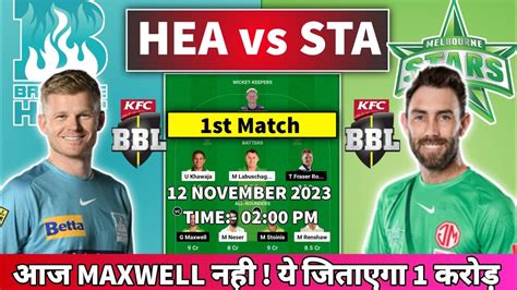 HEA Vs STA Dream11 Prediction Brisbane Heat Vs Melbourne Stars 1st