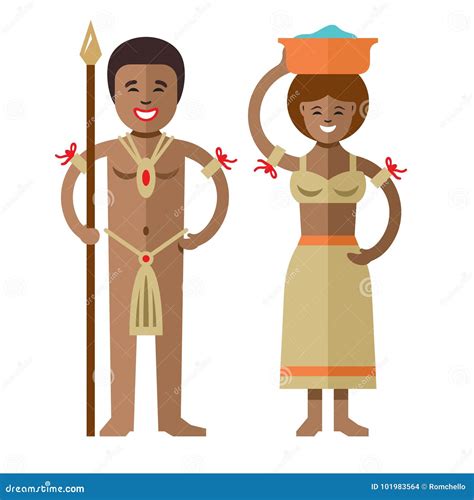 Vector African Aborigines Flat Style Colorful Cartoon Illustration