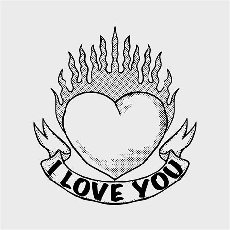 Heart Burning I Love You Doodle Black And White Illustration Hand Drawn