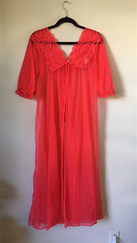 Vintage S Lingerie Robe Flowing Cherry Red Nylon Glam Posh Etsy