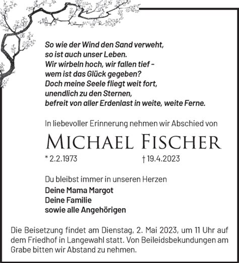 Traueranzeigen Von Michael Fischer M Rkische Onlinezeitung Trauerportal