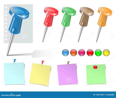 Push Pins And Stickers Set Stock Vector Illustration Of Clip Attach