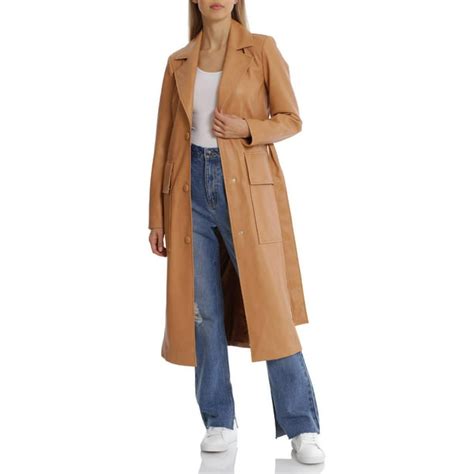 Avec Les Filles Womens Belted Faux Leather Longline Trench Coat