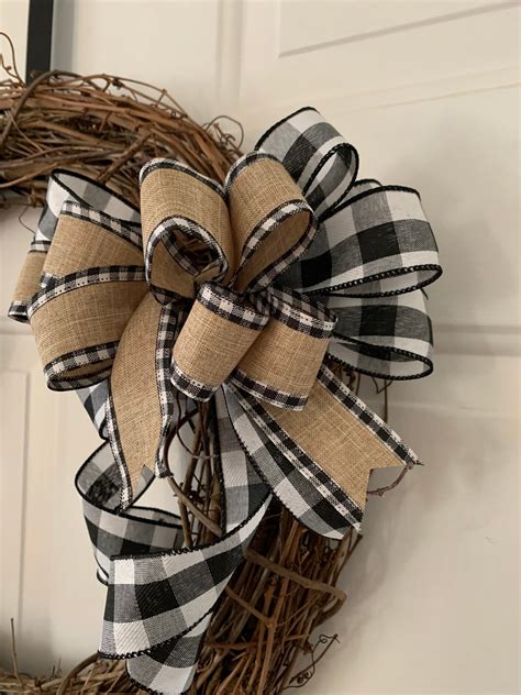 Buffalo Plaid Black And White Boweveryday Wreath Bowrustic Etsy