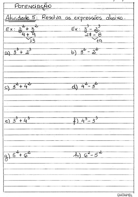 Exercicios Potenciação 6 Ano Librain