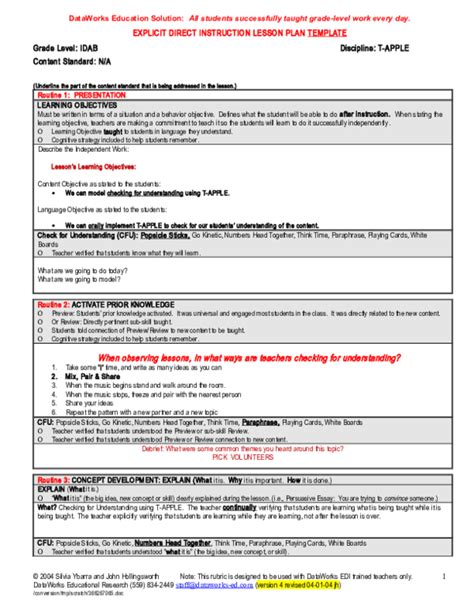 (DOC) EXPLICIT DIRECT INSTRUCTION LESSON PLAN TEMPLATE