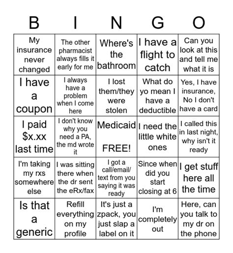 Pharmacy Phun Bingo Card