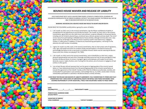 Inflatable Bounce House Rental Agreement Bounce House Waiver Of