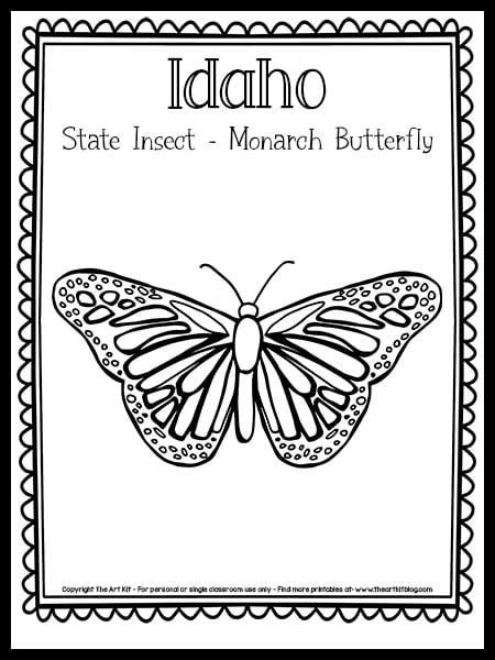 Idaho State Insect Coloring Page Monarch Butterfly Free Printable