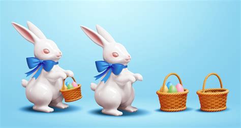 Easter Bunny Elements Set 3D Illustration Of Standing Ceramics Easter