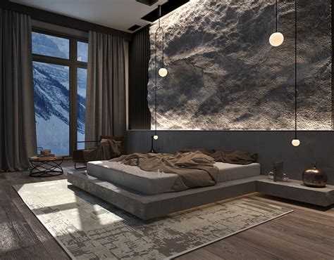 bedroom, stone wall | Behance