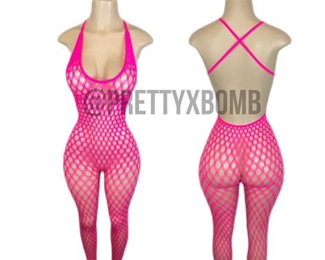 Hot Pink Fishnet Bodystocking Etsy