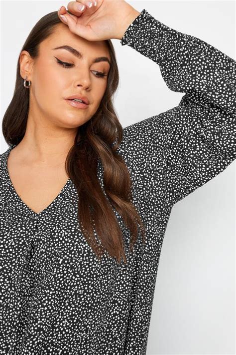 Yours Plus Size Black Spot Print Pleat Front Blouse Yours Clothing