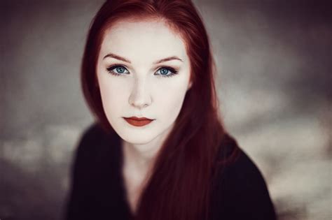 Women Looking Away Redhead Model Red Lipstick Glasses Black Dress