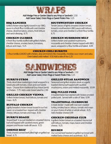 Menu Page 5 Hurricanes Pub And Grill Windsor Ontario