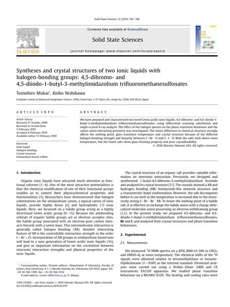 Pdf Syntheses And Crystal Structures Of Two Ionic Liquids With