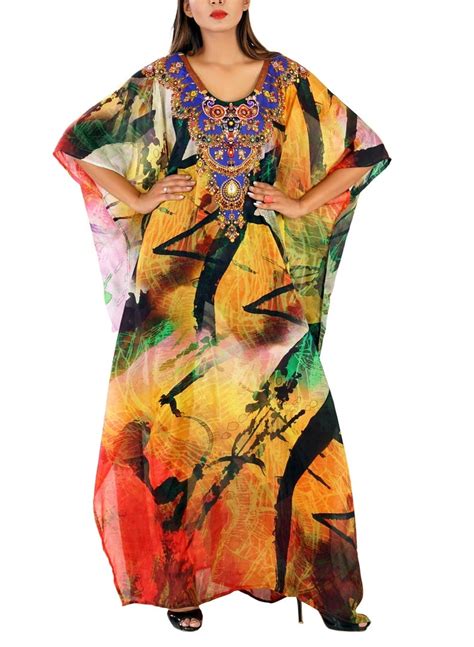 Plus Size Silk Kaftan Dress For Women Jeweled Full Length Etsy