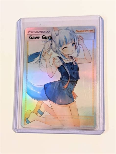 Full Art Holographic Pokemon Orica Custom Waifu Card Gawr Gura Energy