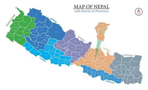 Map Of Nepal With Districts And Province Vector Illustration Stock