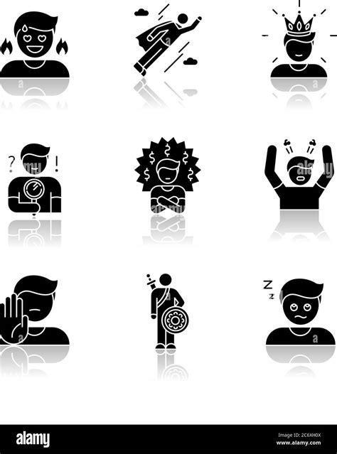 Human Emotions Drop Shadow Black Glyph Icons Set Different