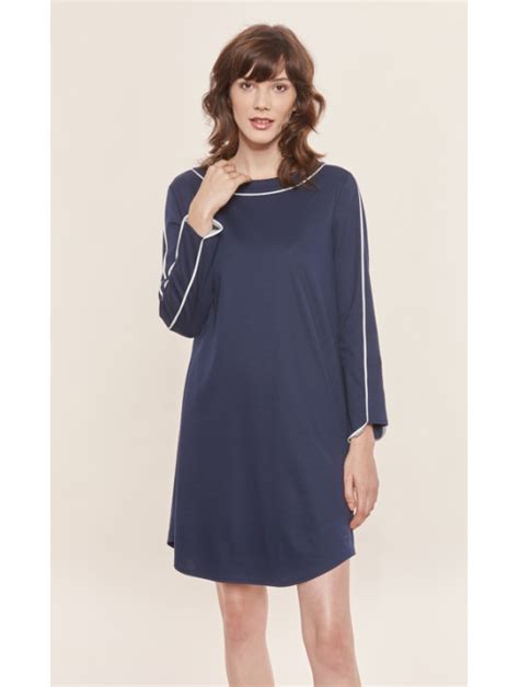 Feraud Navy Long Sleeves Cotton Nightgown