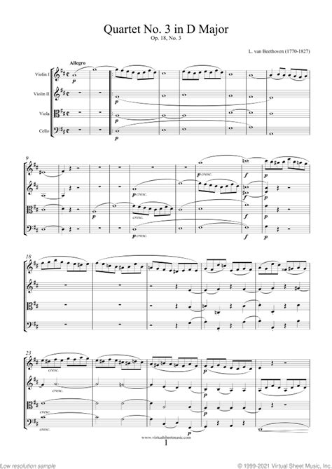 Quartet Op No In D Major F Score Sheet Music For String Quartet