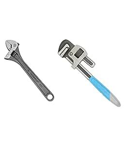 TAPARIA Set Of 2 Hand Tool Combo Adjustable Wrench 255 Mm Pipe Wrench