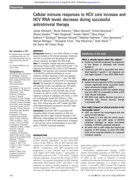 PDF Cellular Immune Responses To HCV Core Increase And HCV RNA Levels