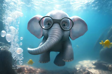 Adorable Little Elephant Dives Underwater with a Snorkel Mask AI generated 24069025 Stock Photo ...