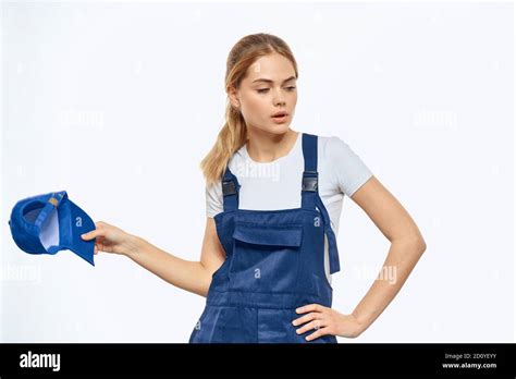 Working Woman In Blue Cap Uniform Lifestyle Emotions Service Light