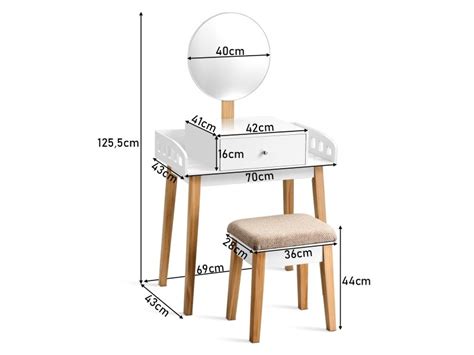 Giantex Coiffeuse Table De Maquillage En Bois Avec Miroir Rond Hauteur