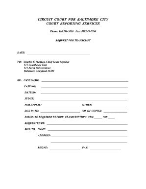 Transcript Request Form PDF The Circuit Court For Baltimore City