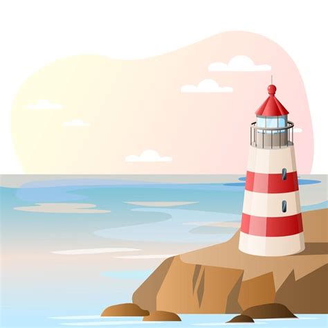 Phare Illustration Falaise B Timent Mer Toit Fen Tre Vecteur