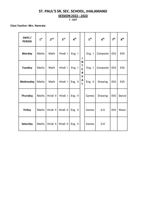 Timetable Lkg Xii New