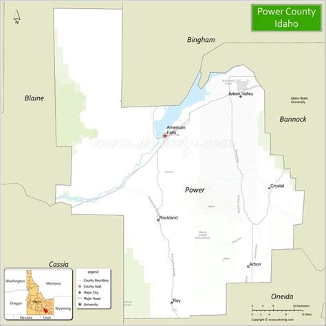 Map of Power County, Idaho showing cities, highways & important places ...