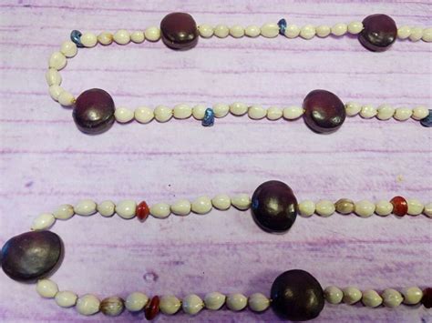 Beaded Hawaiian Necklaces Brown White Sea Beans Trochus Shells Set Of