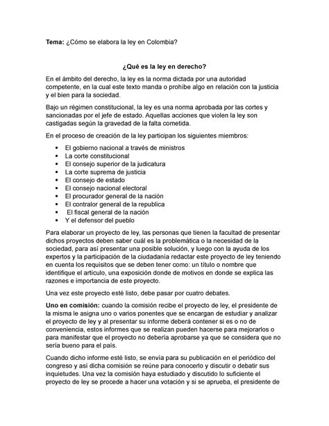 Como Se Elabora La Ley En Colombia Tema ¿cómo Se Elabora La Ley En