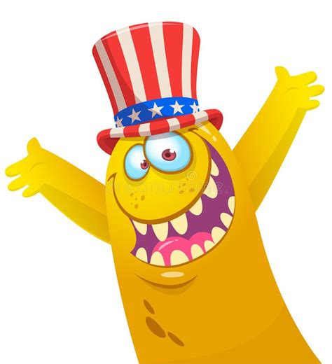 Cartoon Funny Monster Wearing American Uncle Sam Hat On Usa