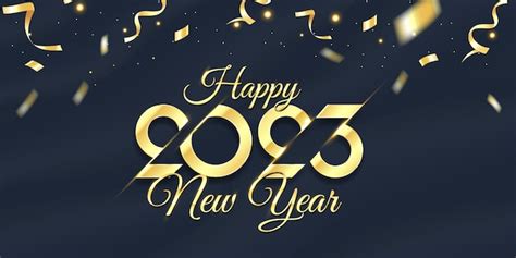 Feliz Año Nuevo 2023 Tipografía De Texto Dorado Con Confeti Vector