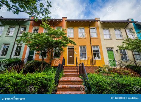 Colorful Row Houses in Georgetown, Washington, DC Stock Image - Image of colorful, architectural ...