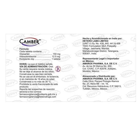 Irbesartán Hidroclorotiazida 150 mg 12 5 mg 28 tabletas Bodega