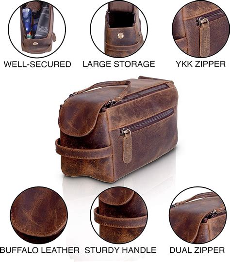 Premium Buffalo Leather Unisex Toiletry Bag Travel Dopp Kit Shaving Kit