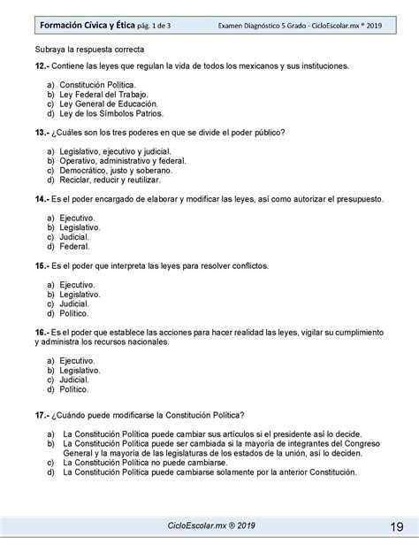 Examen DiagnÓstico Quinto Grado 2019 2020 Página 19 Imagenes Educativas