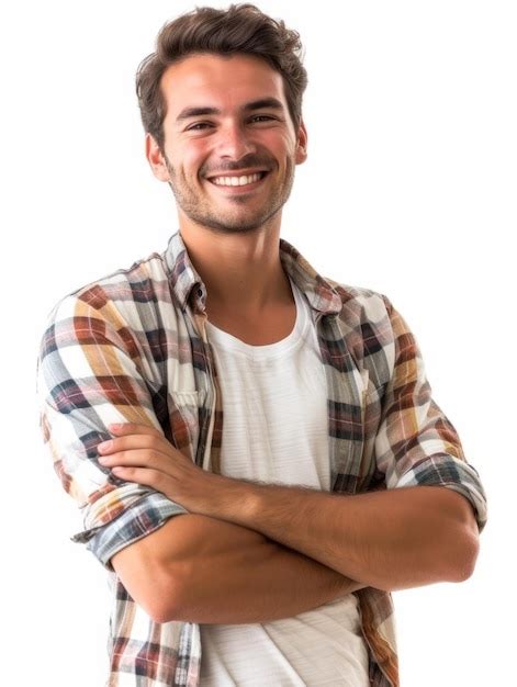 Joven Hombre Guapo Con Una Sonrisa Amistosa Y Vestimenta Casual Con Los