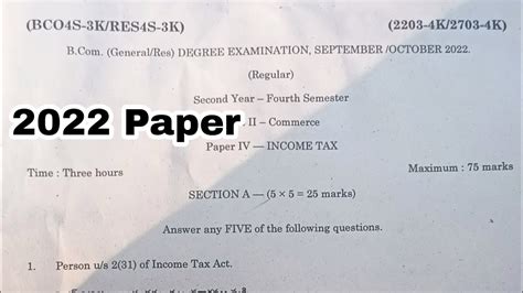 Th Sem Commerce Paper Income Tax Question Paper Bcom Degree Th